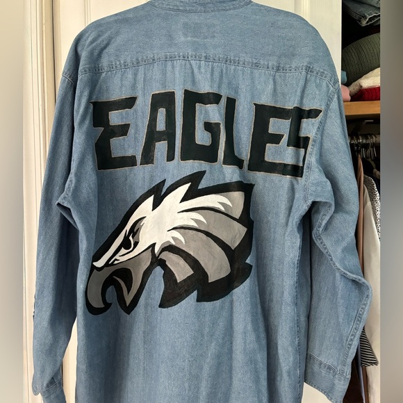 Handpainted Eagles Denim Long Sleeve - Picture 3 of 5